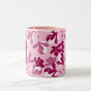 Caneca De Café Em Dois Tons Impressão botânica de magnólia rosa