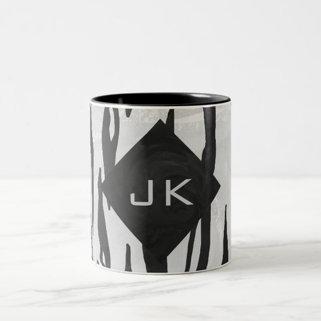 Caneca De Café Em Dois Tons Impressão branco e preto monograma (Centro)