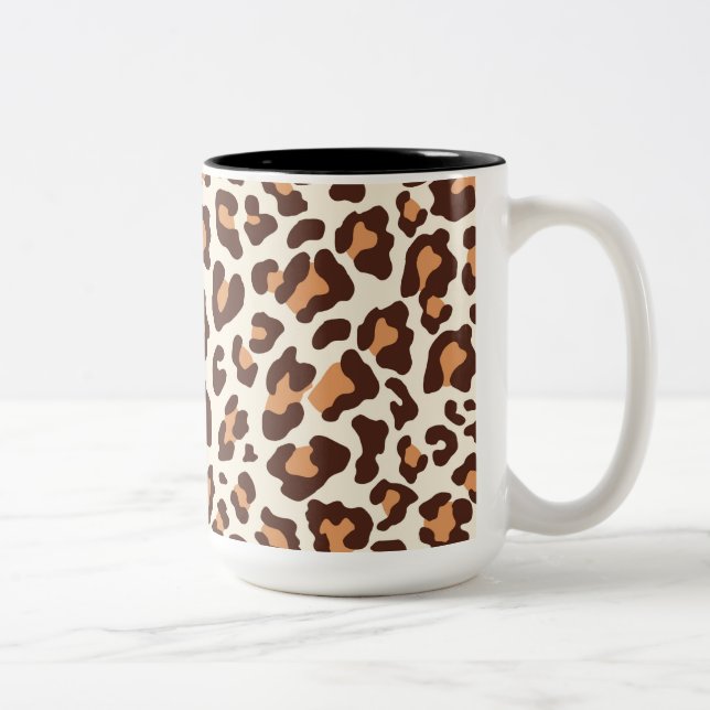 Caneca De Café Em Dois Tons Impressão Brown do leopardo, Tan, creme (Direita)