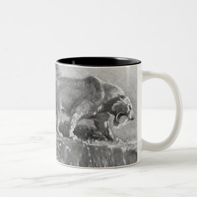 Caneca De Café Em Dois Tons Impressão da antiguidade do tigre do dente do (Direita)