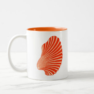 Caneca De Café Em Dois Tons Impressão de Bloco de Shell Scallop, Laranja Coral