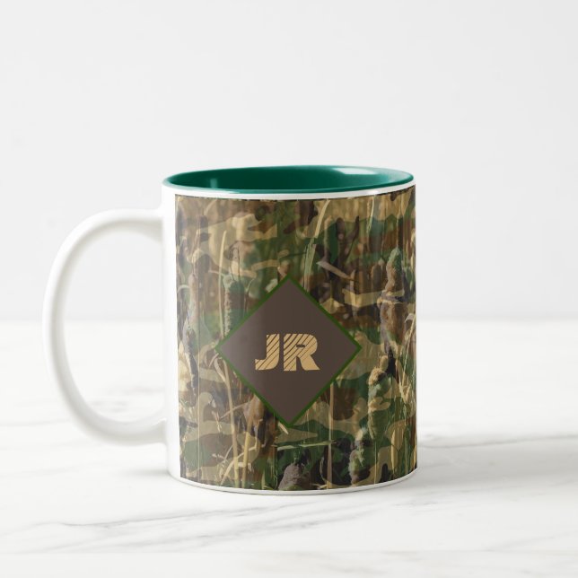 Caneca De Café Em Dois Tons Impressão de caça à pesca e à campanha de campismo (Esquerda)