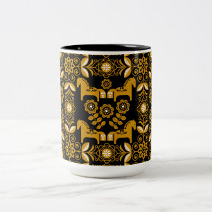 Caneca De Café Em Dois Tons Impressão de Cavalo Sueco Dala Mostarda