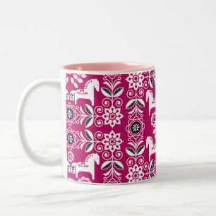 Caneca De Café Em Dois Tons Impressão de Cavalo Sueco Dala Rosa