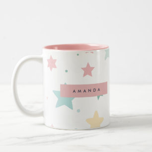 Caneca De Café Em Dois Tons Impressão de Estrela Pastel Caprichosa Personaliza