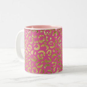 Caneca De Café Em Dois Tons Impressão de Glam Leopardo Dourado Rosa-Rosa