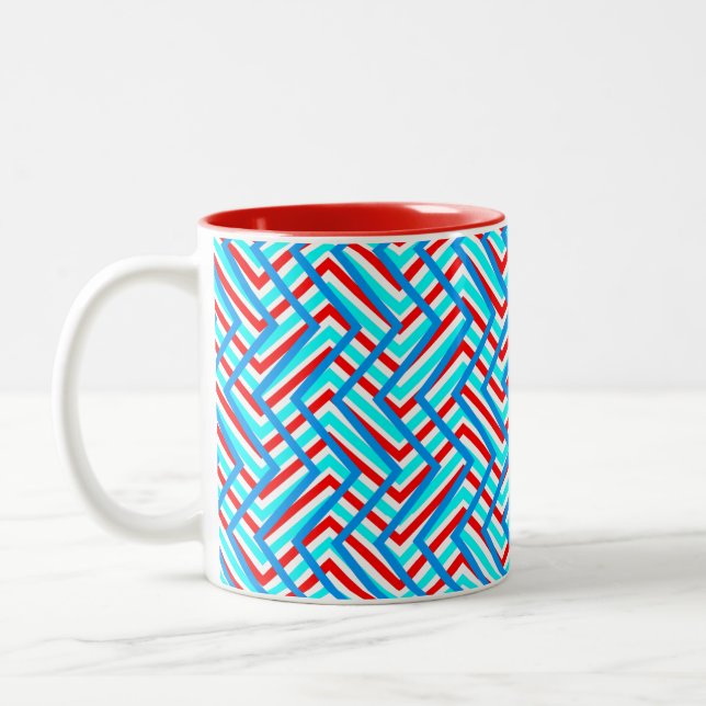 Caneca De Café Em Dois Tons Impressão de gráfico vermelho e azul retrorado (Esquerda)