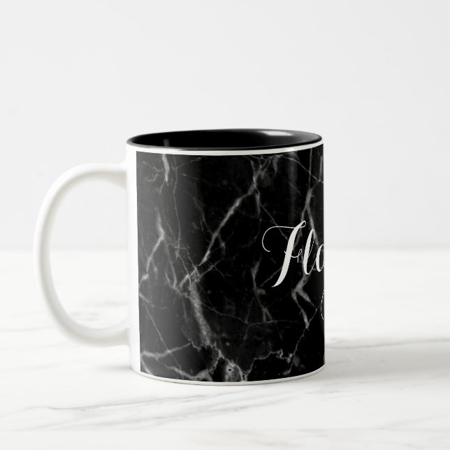 Caneca De Café Em Dois Tons Impressão de mármore preto clássico conhecido (Esquerda)