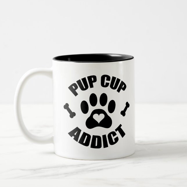 Caneca De Café Em Dois Tons Impressão de Pup Cup Addict (Esquerda)