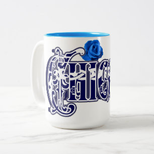 Caneca De Café Em Dois Tons Impressão de Rosa Bandana Azul-Quicana