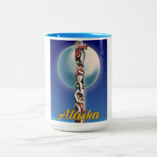 Caneca De Café Em Dois Tons Impressão de viagem do Totem Pole do Alasca