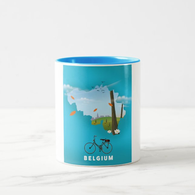 Caneca De Café Em Dois Tons Impressão do Mapa da Bélgica. (Centro)