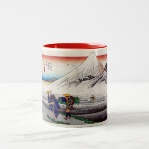 Caneca De Café Em Dois Tons Impressão em xilogravura japonesa vintage do Monte