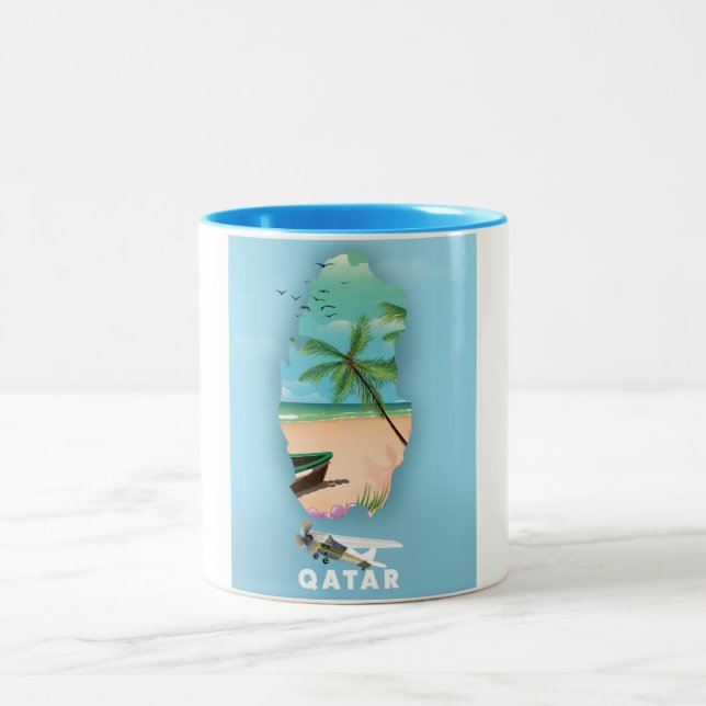 Caneca De Café Em Dois Tons Impressão ilustrado do Qatar (Centro)