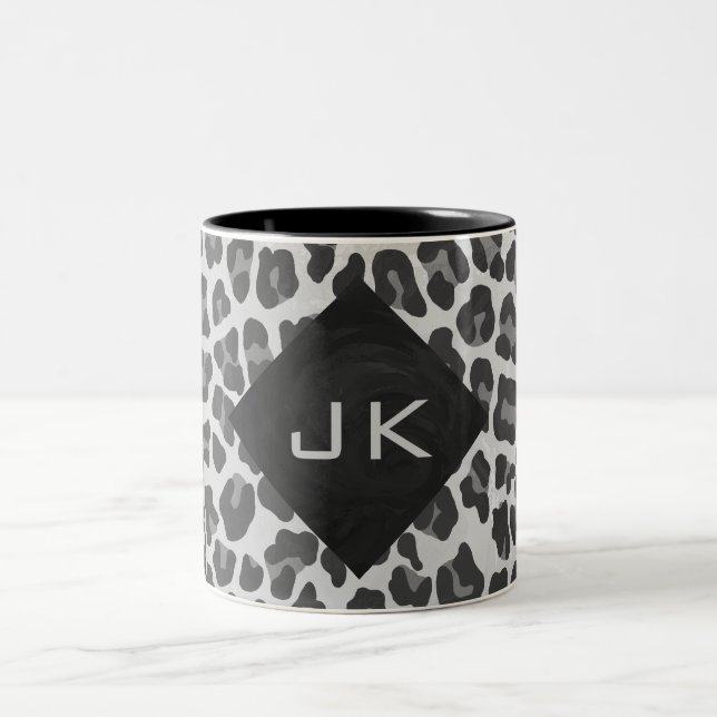 Caneca De Café Em Dois Tons Impressão Leopardo Branco e Preto do Monograma (Centro)