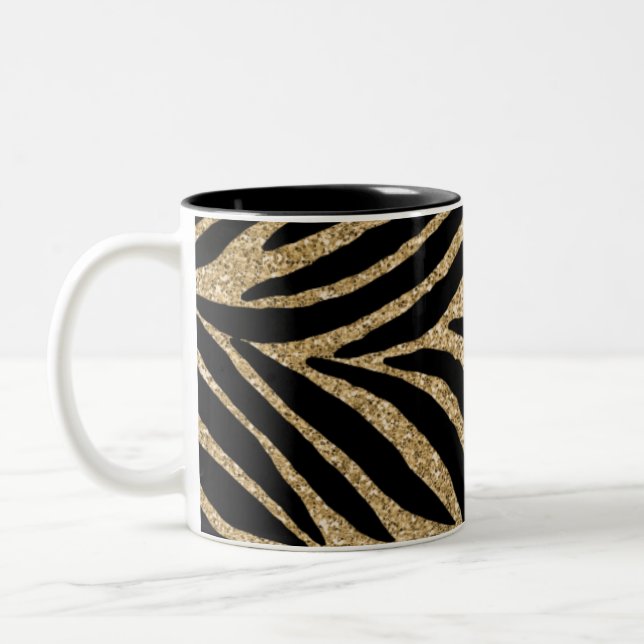 Caneca De Café Em Dois Tons Impressão Zebra Dourada e brilhante (Esquerda)