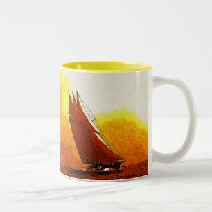 Caneca De Café Em Dois Tons Impressionista Velejando Iate Atlântico Cerâmica M