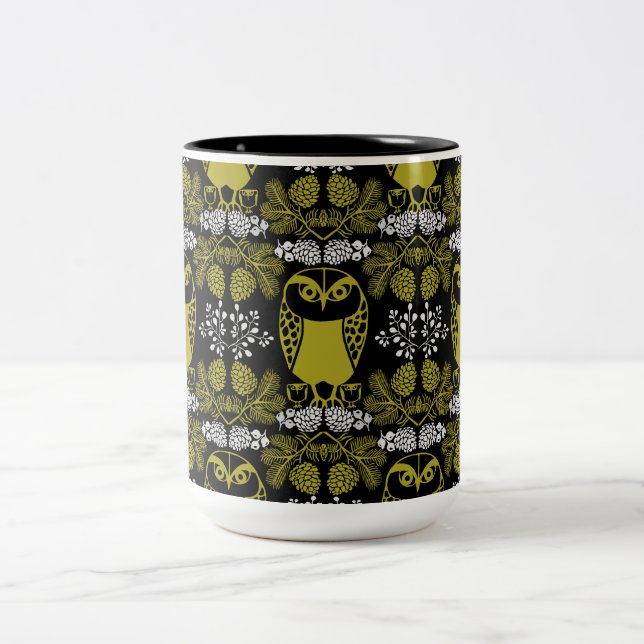Caneca De Café Em Dois Tons Impressões Folk Art Owl (Centro)