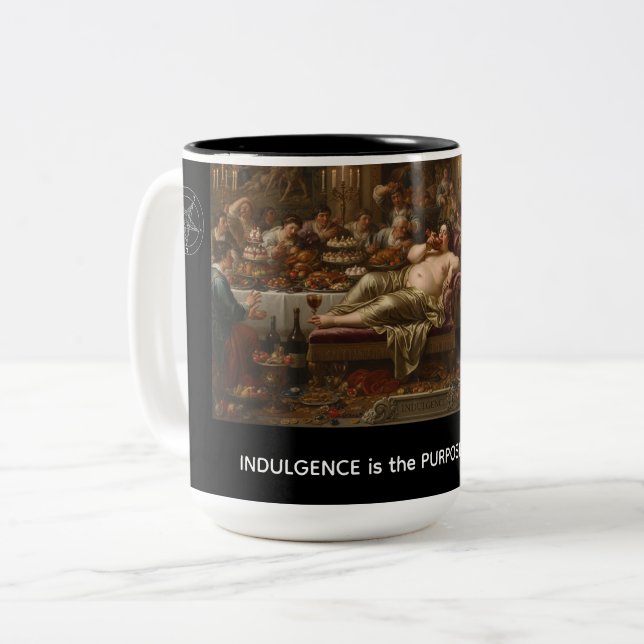 Caneca De Café Em Dois Tons Indulgência é o Propósito da Vida (Frente Esquerda)