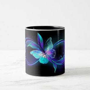 Caneca De Café Em Dois Tons Infinidade brilhante com borboleta mágica