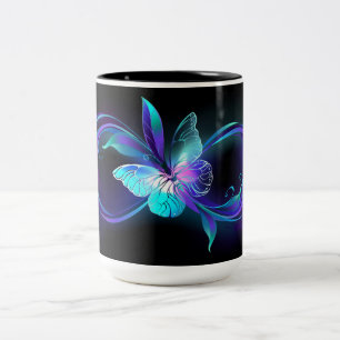 Caneca De Café Em Dois Tons Infinidade brilhante com borboleta mágica