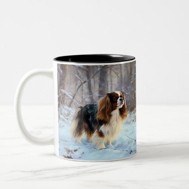 Caneca De Café Em Dois Tons Inglês Toy Spaniel Deixe-o nevar Natal (Esquerda)