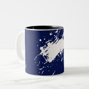 Caneca De Café Em Dois Tons iniciais do nome do abstrato branco e azul
