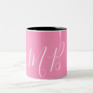 Caneca De Café Em Dois Tons iniciais do nome do monograma cor-de-rosa e branco