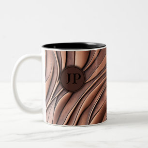 Caneca De Café Em Dois Tons Iniciais legal de Ondas Metálicas Moltas Metálicas