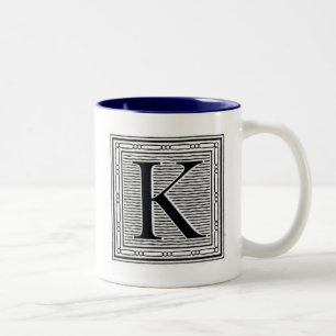 Caneca De Café Em Dois Tons Inicial de Woodblock do Woodcut da letra de bloco