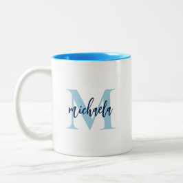 Caneca De Café Em Dois Tons Inicial Monogramada Nome Escrito à Mão Elegante