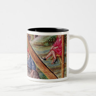 Caneca De Café Em Dois Tons Inicial "N" de Historiated que descreve carneiros