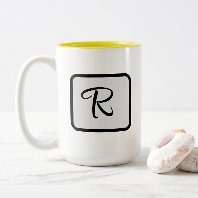 Caneca De Café Em Dois Tons Initial Letter Monogram Logo Yellow coffee mug (Com Donut)