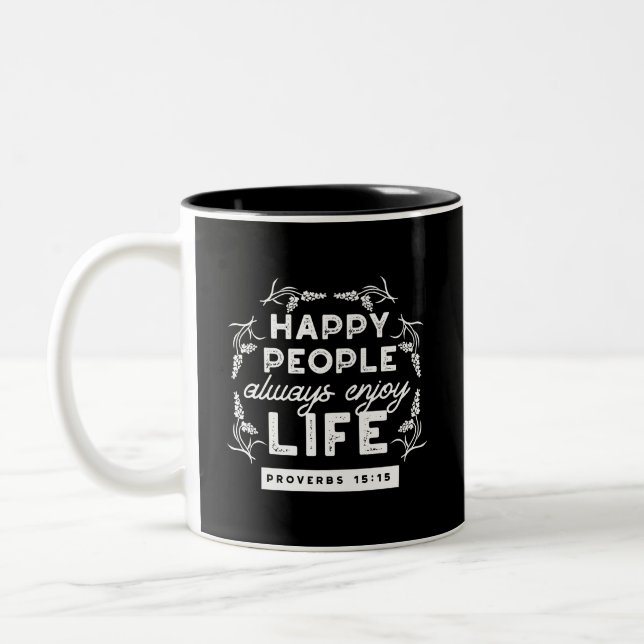 Caneca De Café Em Dois Tons Inspirational Christian Quote from Proverbs 15:15 (Esquerda)