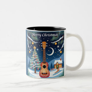 Caneca De Café Em Dois Tons Instrumento Musical Ukulele Natal Música Inverno 