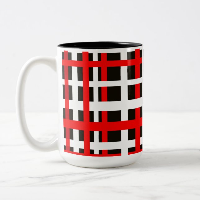 Caneca De Café Em Dois Tons Interlocking Stripes Black White Red (Esquerda)