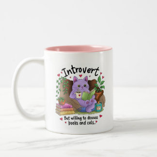 Caneca De Café Em Dois Tons Introvertido Mas Disposto a Discutir Livros e Gato