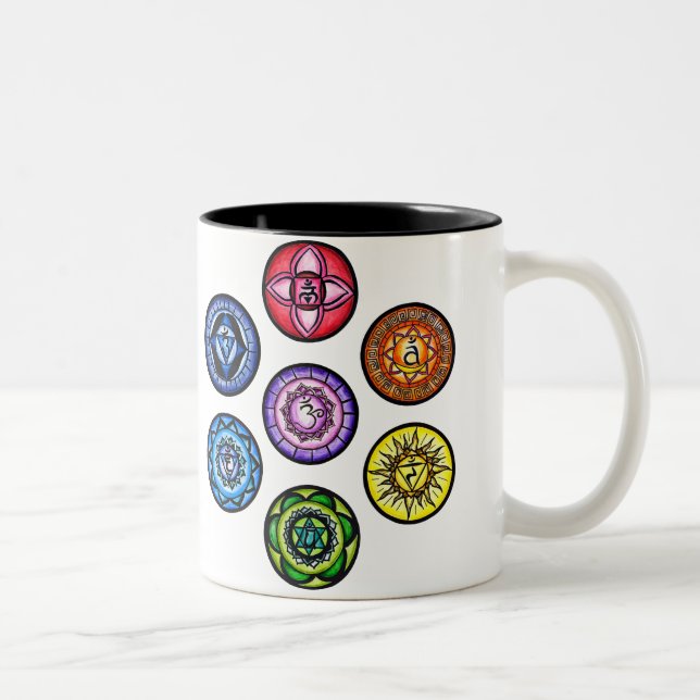 Caneca De Café Em Dois Tons Ioga - energia de 7 Chakras (Direita)