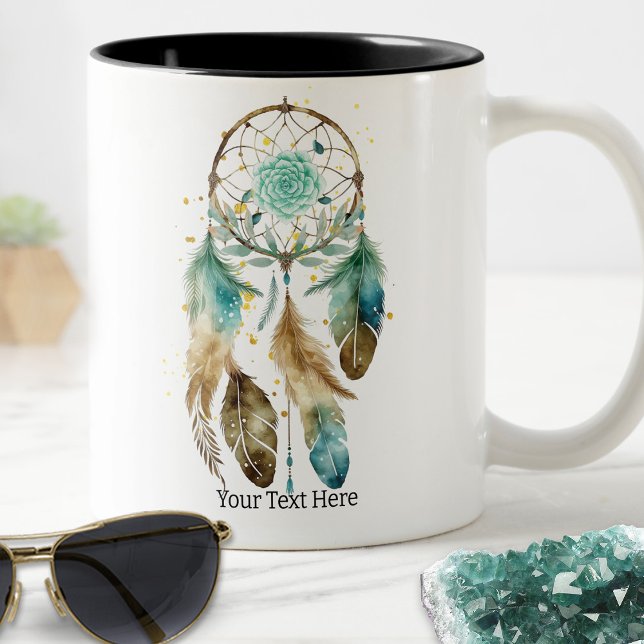 Caneca De Café Em Dois Tons Ioga Metafísica Espiritual de Dreamcatcher Mística (Criador carregado)