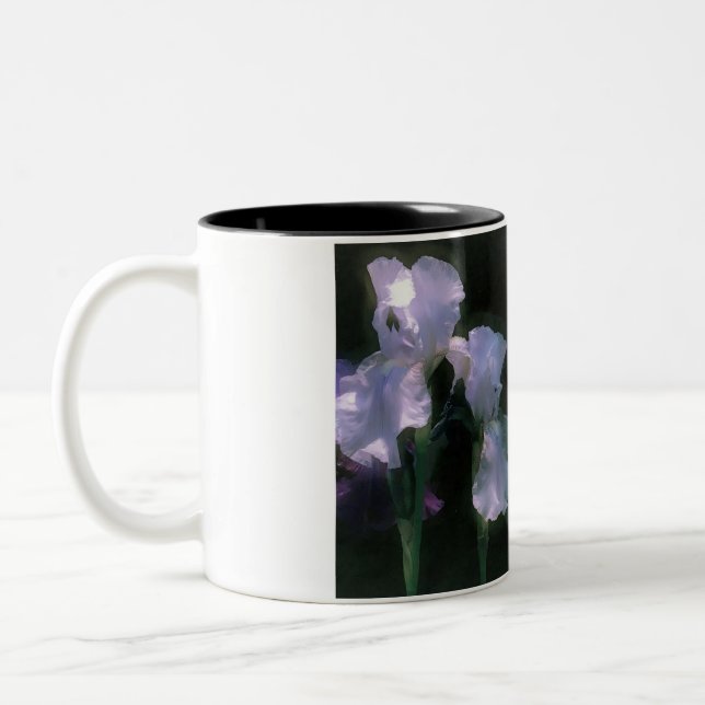 Caneca De Café Em Dois Tons Íris Brancas Iluminadas pelo Luar em Flor (Esquerda)