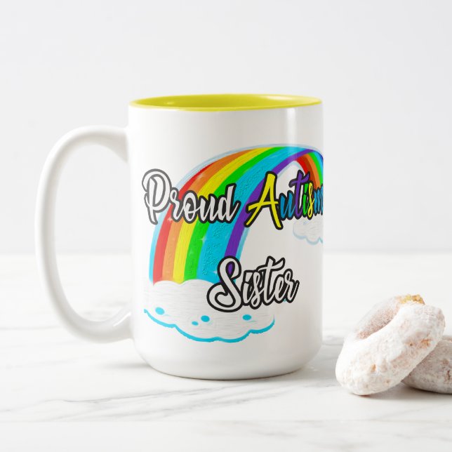 Caneca De Café Em Dois Tons Irmã Autismo Orgulhosa (Com Donut)