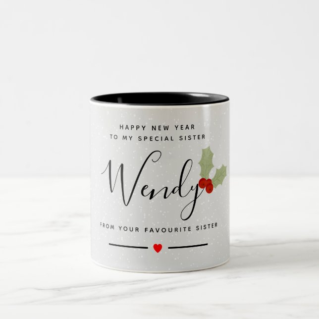 Caneca De Café Em Dois Tons irmã feliz ano novo (Centro)