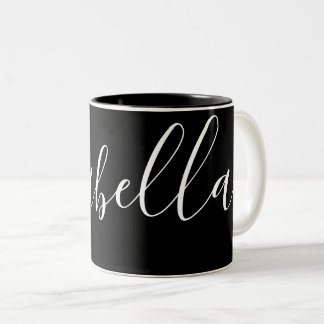 Caneca De Café Em Dois Tons Isabella Personalizada Simples, Preto e Branco