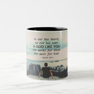Caneca De Café Em Dois Tons Isaiah 64:4, "nenhum ouvido ouviu, Bíblia Verse