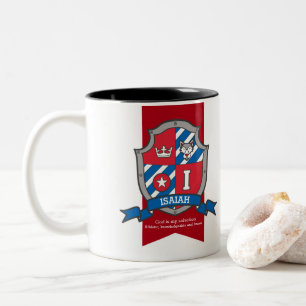 Caneca De Café Em Dois Tons Isaiah knight shield red blue name significa mug