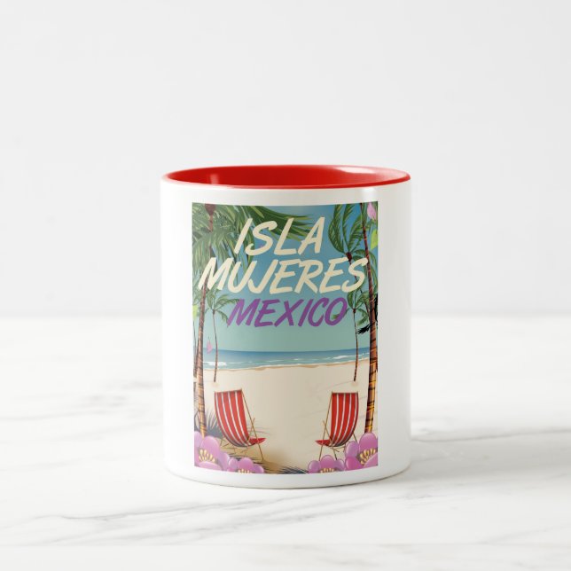 Caneca De Café Em Dois Tons Isla Mujeres Mexico Beach poster (Centro)