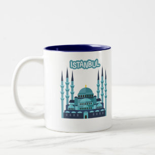Caneca De Café Em Dois Tons Istambul Turquia Souvenir em azul e ciano colorido
