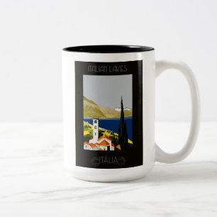 Caneca De Café Em Dois Tons Itália Lago Retro Viagens vintage Poster
