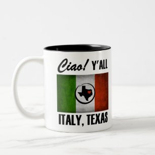 Caneca De Café Em Dois Tons Itália, Texas Ciao! Yall Tricolore Bandeira Itali