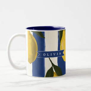 Caneca De Café Em Dois Tons Italiano Personalizado Listras de Limão Costeiro